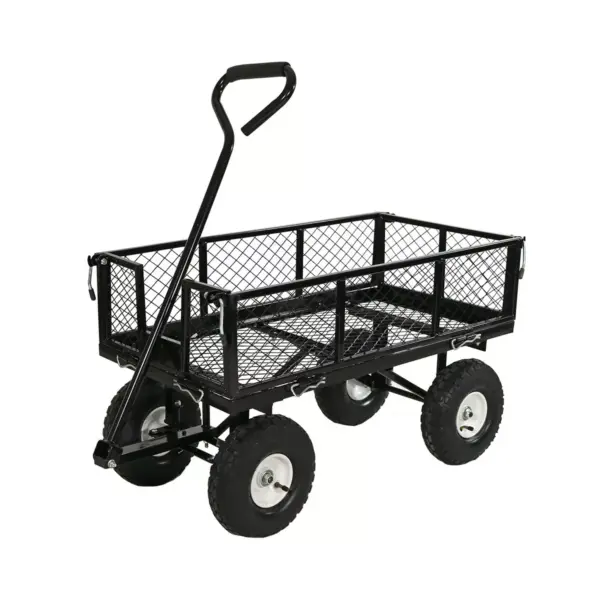 Sunnydaze Outdoor Lawn and Garden Heavy-Duty Steel Utility Cart with Removable Sides and Weather-Resistant Polyester Liner - Black