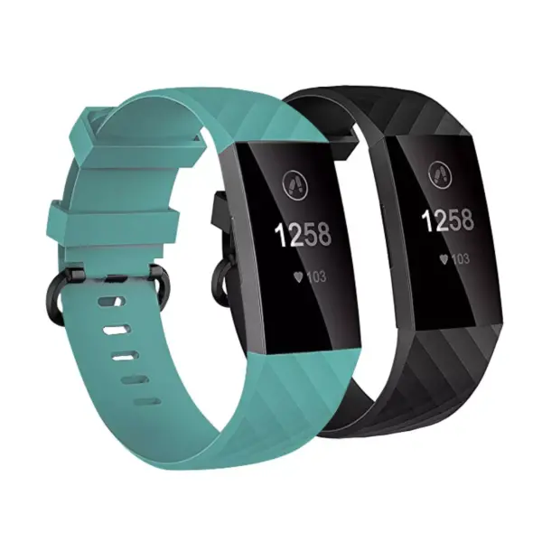 Insten 2-Pack Soft TPU Rubber Replacement Band For Fitbit Charge 4 & Charge 3, Black+Light Blue