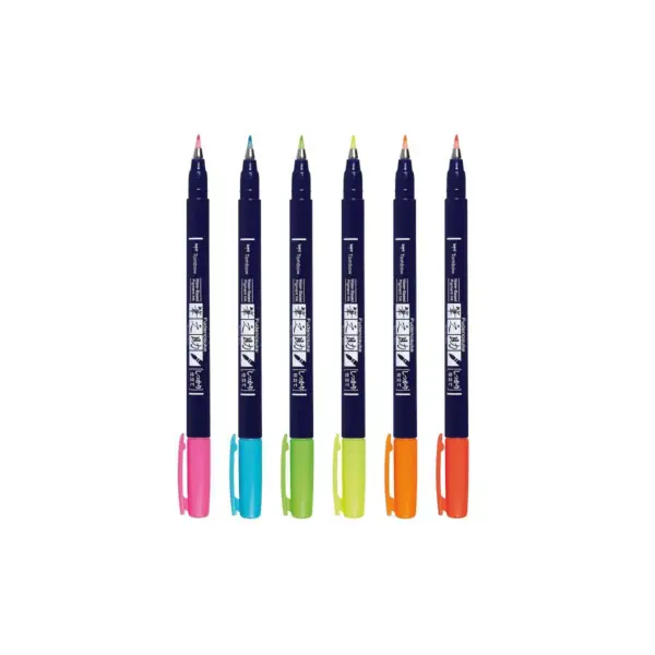 Tombow 6ct Fudenosuke Brush Pens - Neon