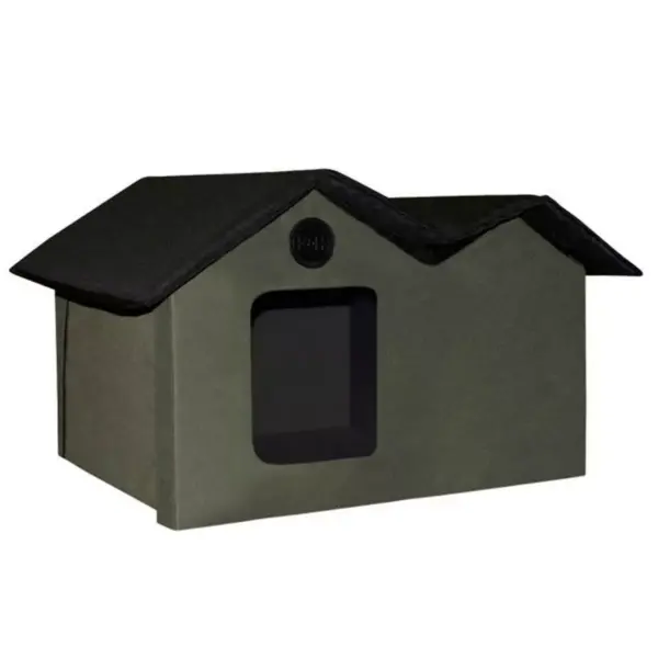 K&H Pet Products 3973 Extra Wide Outdoor Water Resistant Heated Kitty House with 2 Door Flaps Safe Escape For Feral and Outdoor Cats, Olive