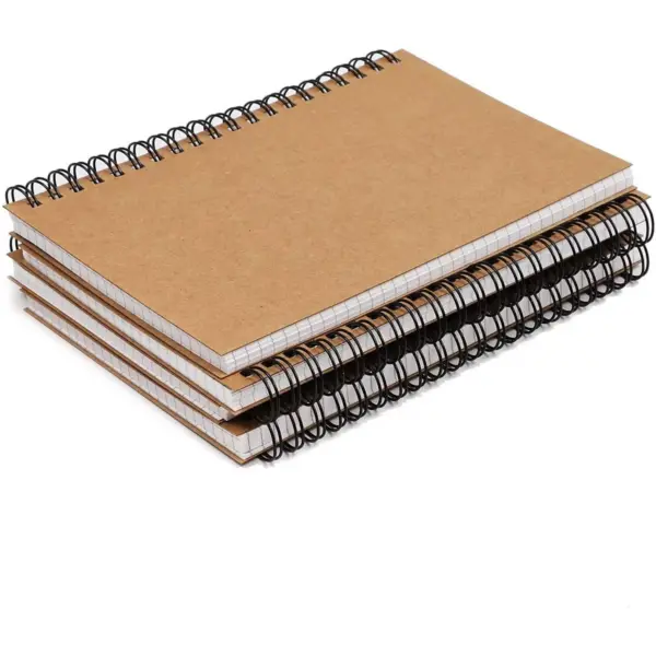 4-Pack Grid Graph Spiral Notebooks with Kraft Cover, Portable A7 Size for Traveler & Students, 5x7