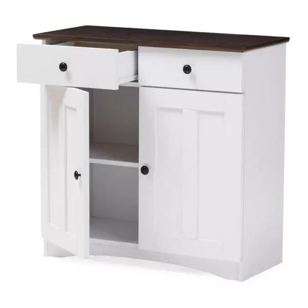 Lauren TwoTone and Buffet Kitchen Cabinet with Two Doors and Two Drawers White/Dark Brown - Baxton Studio