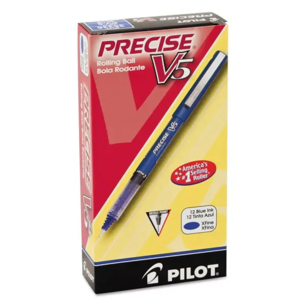 Pilot Precise V5 Roller Ball Stick Pen, Needle Point, 0.5mm Extra Fine - Blue Ink (12 Per Pack)