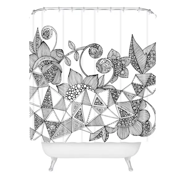 Valentina Ramos Triangle Flowers Shower Curtain Black - Deny Designs