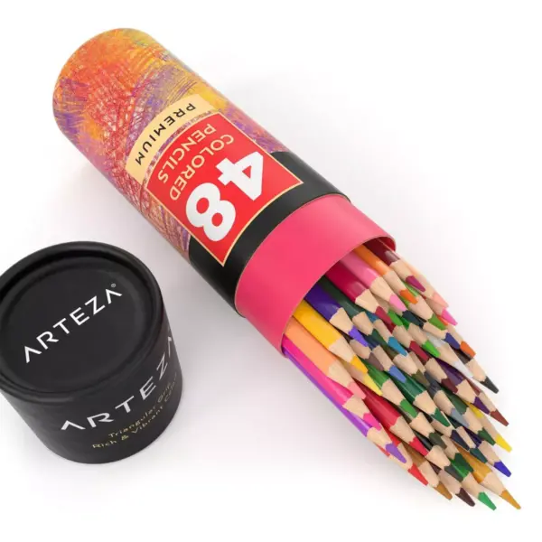 Arteza Colored Pencils, Triangle-Shaped, Assorted Colors, Set for Adults Kids Artists - 48 Pack (ARTZ-8202)