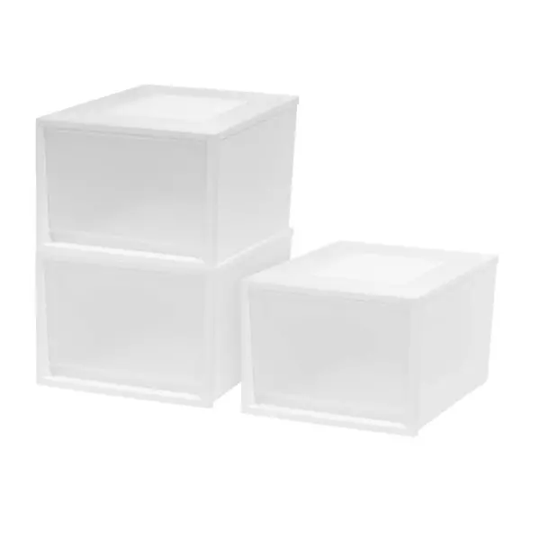 IRIS 3pk Plastic Storage Drawer Deep White