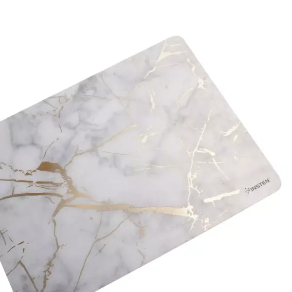 INSTEN Ultra Thin Reflective Anti-Slip Marble Mouse Pad, White/ Gold Marble