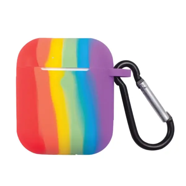 Insten Rainbow Pride Silicone Soft Touch Skin Protective Case Cover w/ Keychain (Support Wireless Charging) For AirPods 1 & 2