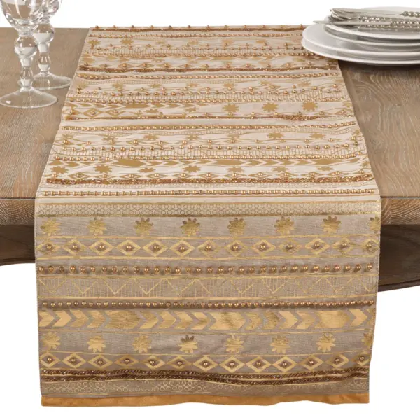 Light Gold Geometric Table Runner- Saro Lifestyle