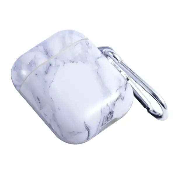 Insten Marble Protective Airpods Case Smooth Cover with Portable Keychain Compatible with Apple Airpods 2nd & 1st Generation, White