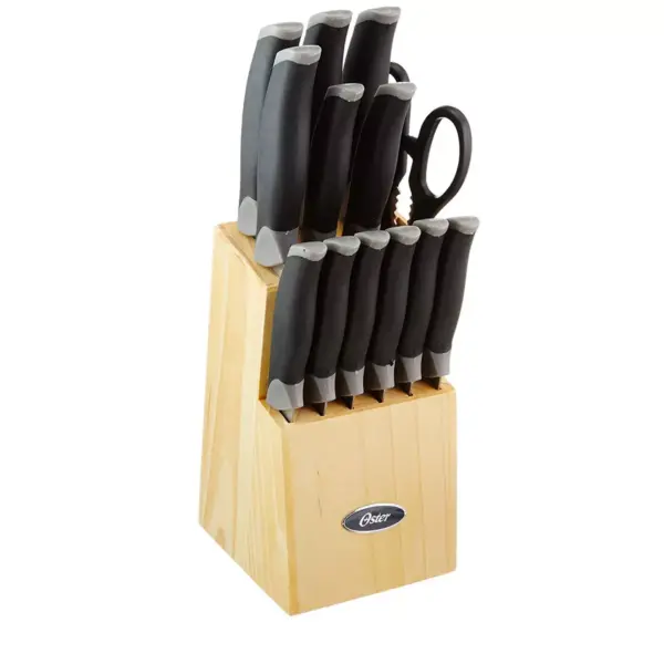 Oster Lingbergh 14 Piece Stainless Steel Cutlery Knife Set with Pine Wood Block