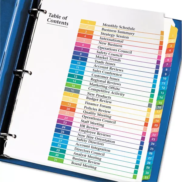 Avery Ready Index Customizable Table of Contents Multicolor Dividers 31-Tab Letter 11129