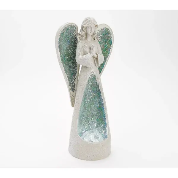 Evergreen Garden Outdoor Decor Garden Figures in Lit LED Glowing Mosaic Angel Shape Inspirational Religious Garden Statue