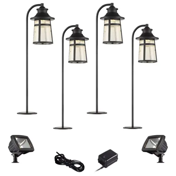 John Timberland Clement Black 8-Piece LED Landscape Path and Flood Light Set