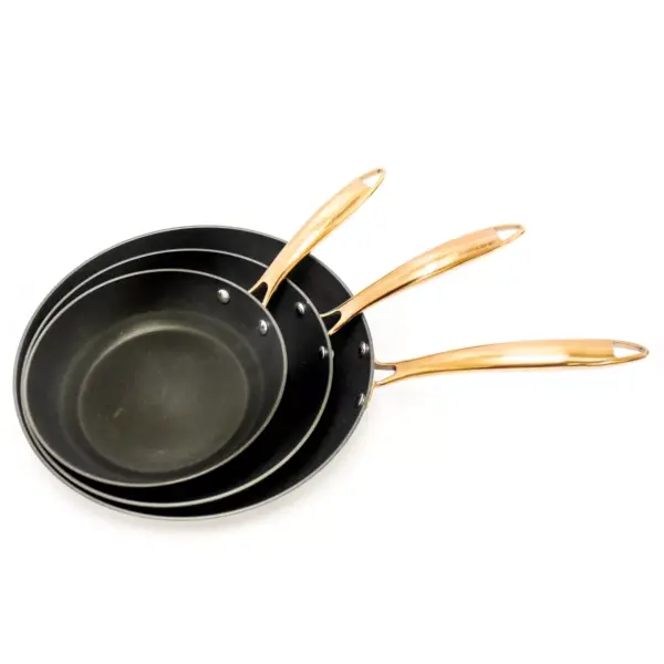 BergHOFF Ouro Black Hard Anodized 3Pc Fry Pan Set, Rose Gold Handles