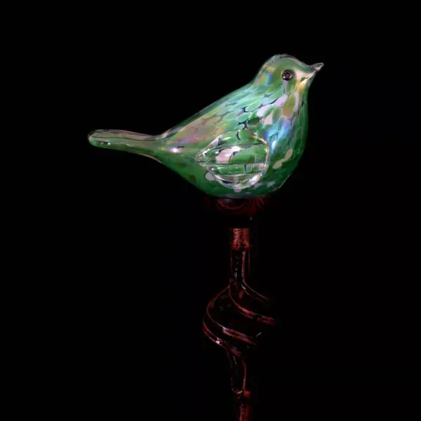 31" Resin Solar Pearlized Glass Bird Finial Garden Stake Green - Exhart