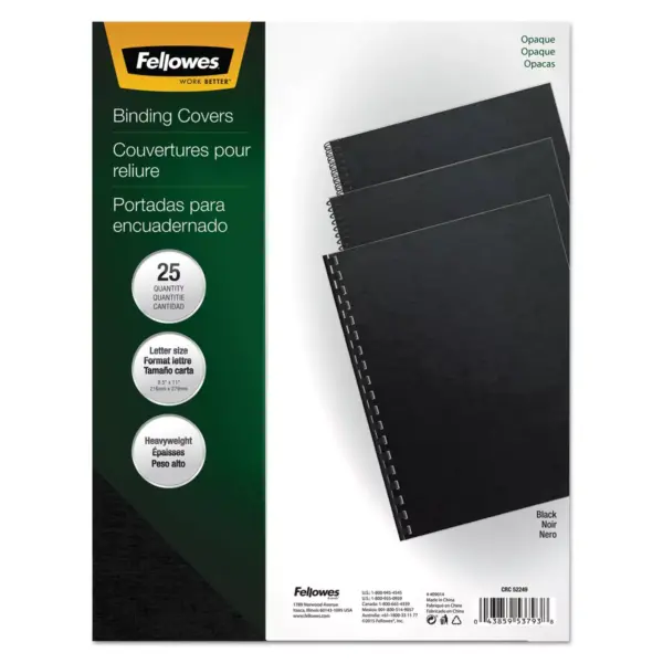 Fellowes Futura Binding System Covers Square Corners 11 x 8 1/2 Black 25/Pack 5224901