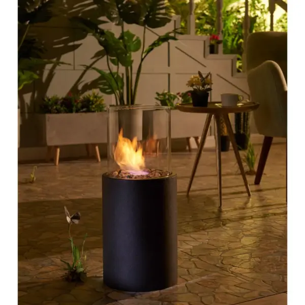 8.25"x19.25" Ventless Smokeless Glass & Black Metal Column Tabletop Fire Pit - Dayna B.