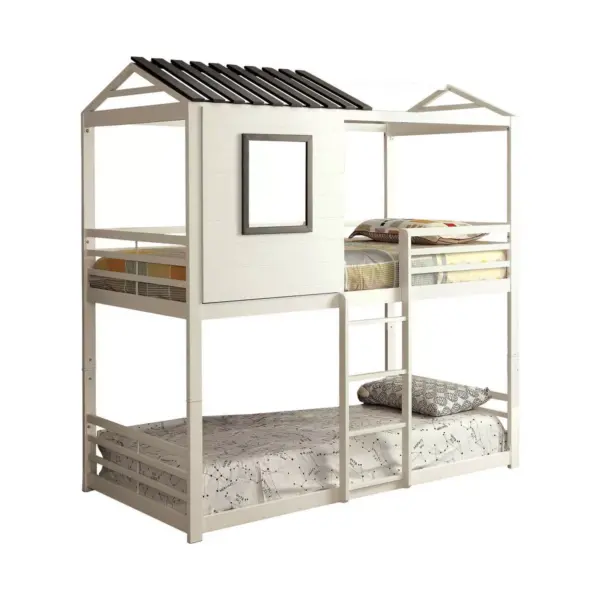 Twin Over Twin Kids' Lovell Bunk Bed White/Gun Metal - ioHOMES