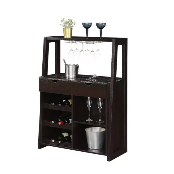 Uptown Wine Bar with Cabinet Faux Black Marble/Espresso - Breighton Home