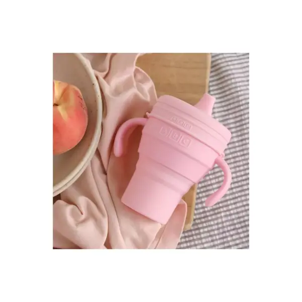 Austin Baby Collection Silicone Collapsible Cup Sippy & Snackie Lid Set - Soft Pink