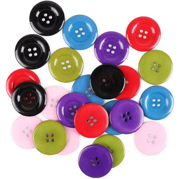 Large Resin Flatback Craft Buttons with 4 Holes (2 Inches, 6 Colors, 24 Pieces)