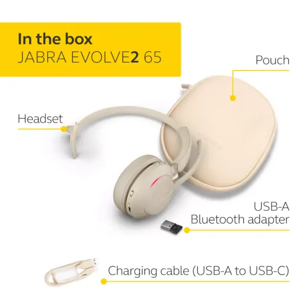 Jabra Evolve2 65 USB-A MS Mono - Beige Wireless Headset / Music Headphones