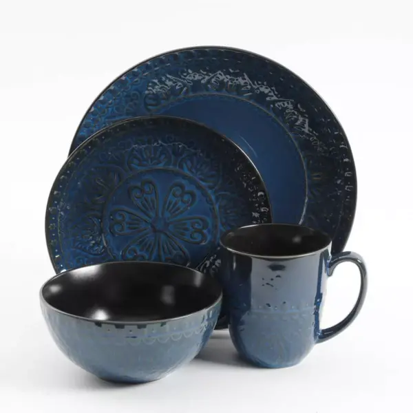 Gibson Elite 16pc Stoneware Milanto Dinnerware Set Blue