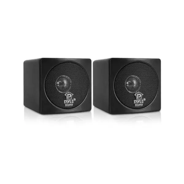 Pyle PCB3BK Full Range 3 Inch 100 Watt Mini Cube Bookshelf Stereo Speakers for Home Theater Surround Sound System with Video Shield, Black (4 Pack)