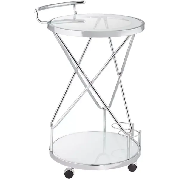 Studio 55D Page 29 1/2" High Glass and Chrome Rolling Serving Bar Cart