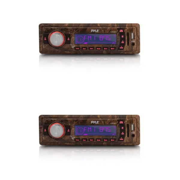 Pyle PLMRDK17 4 Inch In Dash LCD Display Multiple Input Stereo Radio Receiver for Cars, Boats, and Marine Watercraft Vehicles, Camo (2 Pack)