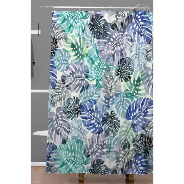 Ninola Design Tropical Jungle Leaves Blue Shower Curtain Blue - Deny Designs