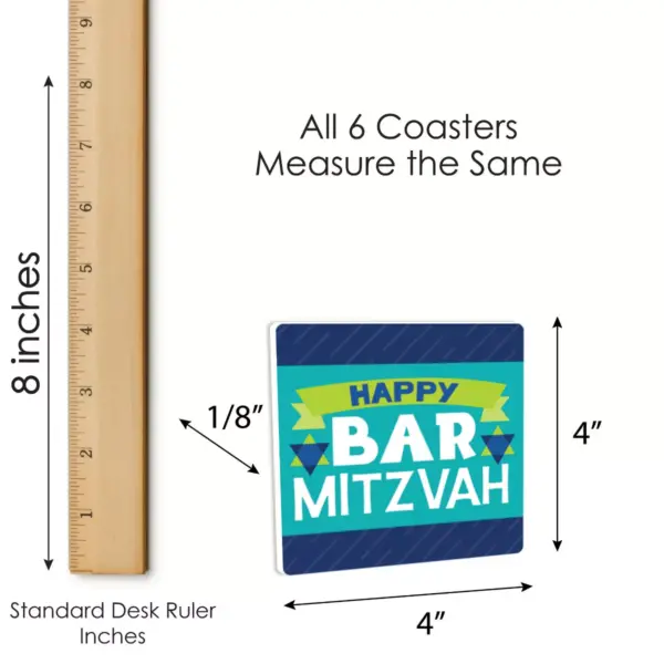 Big Dot of Happiness Blue Bar Mitzvah - Funny Boy Party Decorations - Drink Coasters - Set of 6