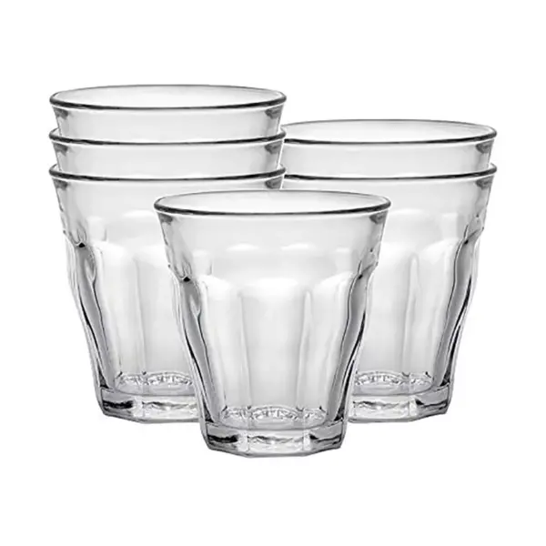 Duralex Picardie Set of 6 Short 7.75 Ounce Clear Tempered Glass Stacking Drinkware Tumbler Drinking Glasses