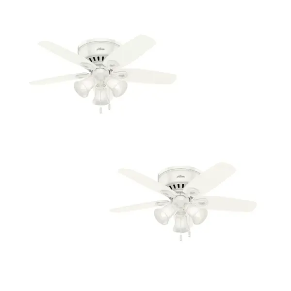 Hunter Fan Company Newsome Low Profile 42 Inch Ultra Quiet Indoor Ceiling Fan with 3 Energy Efficient LED Lights & Pull Chain Control, White (2 Pack)