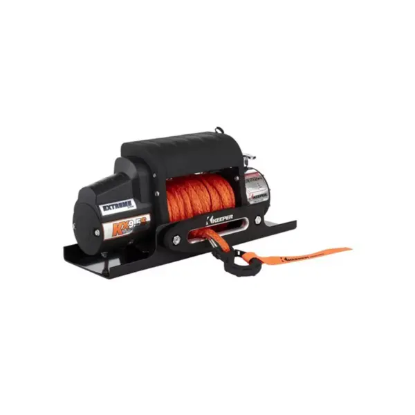 Keeper KX95172 Bridge Series 12 Volt 9500 Pound Capacity Electric Winch for Mid to Full Size Vehicles with 85 Foot Sythetic Rope Cable, Black