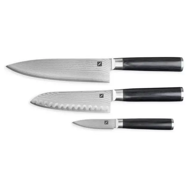 Zelancio Premium 3 Piece Japanese Steel Professional Chef Knife Set with High Carbon VG-10 Core and 67 Layer Damascus Steel, Wooden Handle