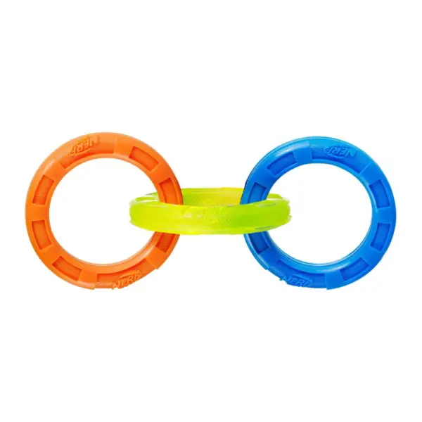 NERF TPR 3 Ring Tug Dog Toy - Blue/Green/Orange - 10.5"