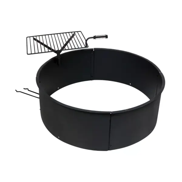 Sunnydaze Outdoor Heavy-Duty Steel Portable Campfire Ring with Cooking Grate and Fire Poker - 36" - Black