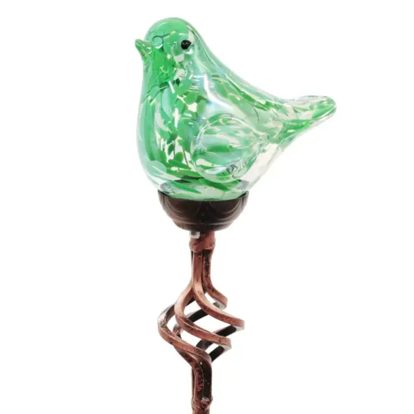 31" Resin Solar Pearlized Glass Bird Finial Garden Stake Green - Exhart