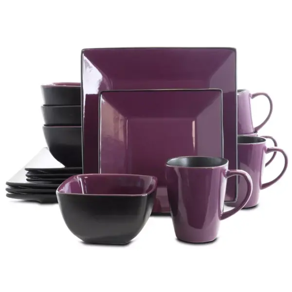 16pc Stoneware Berry Heart Square Dinnerware Set Purple - Elama