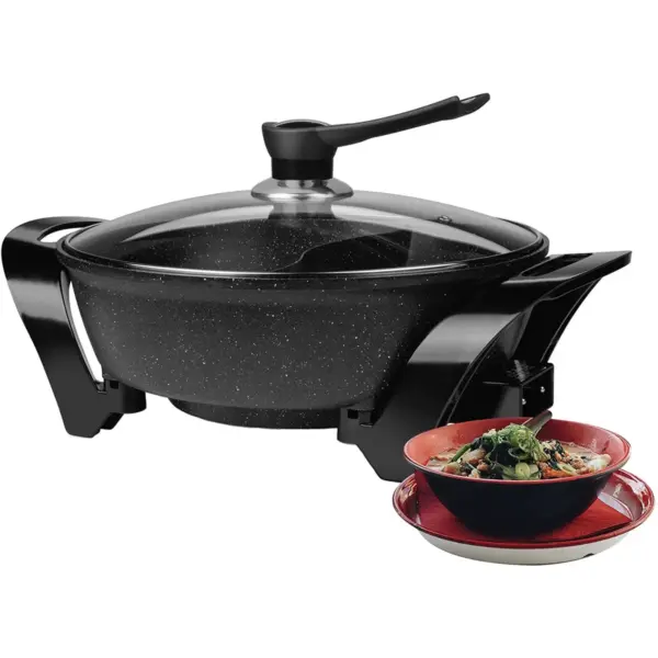 Brentwood Electric 6 Quart 1600 Watt Nonstick Adjustable Temperature Shabu Shabu Cooking Hot Pot for Japanese, Korean, Chinese, & Asian Cuisine, Black