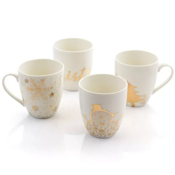 Gibson Home 4 Piece Holiday Gold 20 Ounce Fine Ceramic Mug Set with Assorted Designs