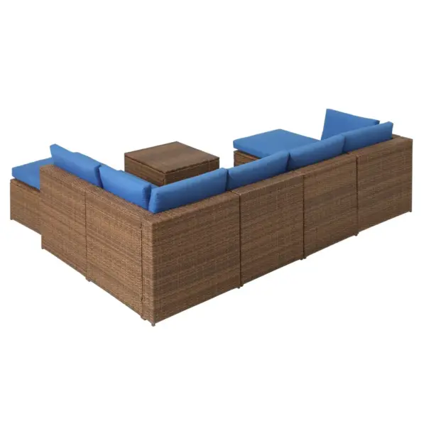 8pc Wicker Rattan Patio Sofa Set with Blue Cushions - Accent Furniture