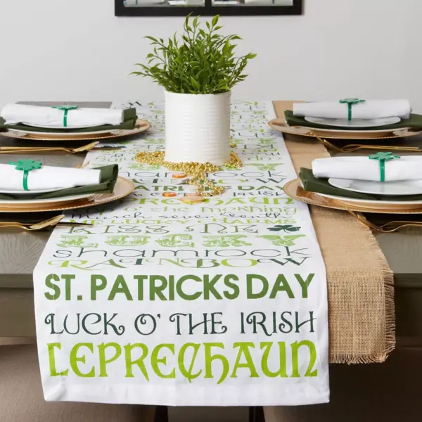 72" x 14" Cotton St Patrick's Day Print Table Runner Green/White - Design Imports