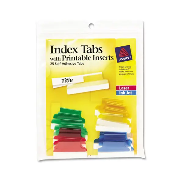 Avery Insertable Index Tabs with Printable Inserts 1 Assorted Tab 25/Pack 16219