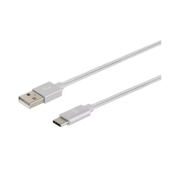 Monoprice USB 2.0 Type-C to Type-A Charge and Sync Nylon-Braid Cable - 1.5 Feet - White, Fast Charging, Up to 3 Amps/60 Watts - Palette Series