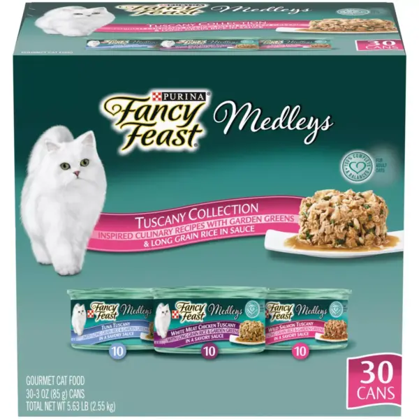 Fancy Feast Medleys Tuscany Collection with Greens & Long Grain Rice In Sauce Gourmet Wet Cat Food Variety Pack - 3oz/30ct