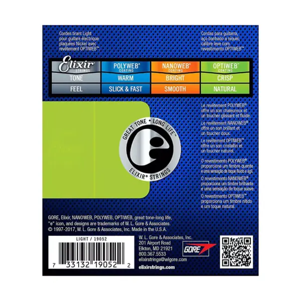 Elixir Electric Guitar Strings with OPTIWEB Coating, Light (.010-.046)