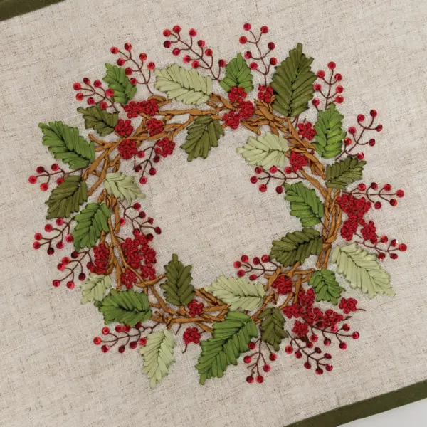 C&F Home 13" x 72" Berry Wreath Ribbon Art Table Runner